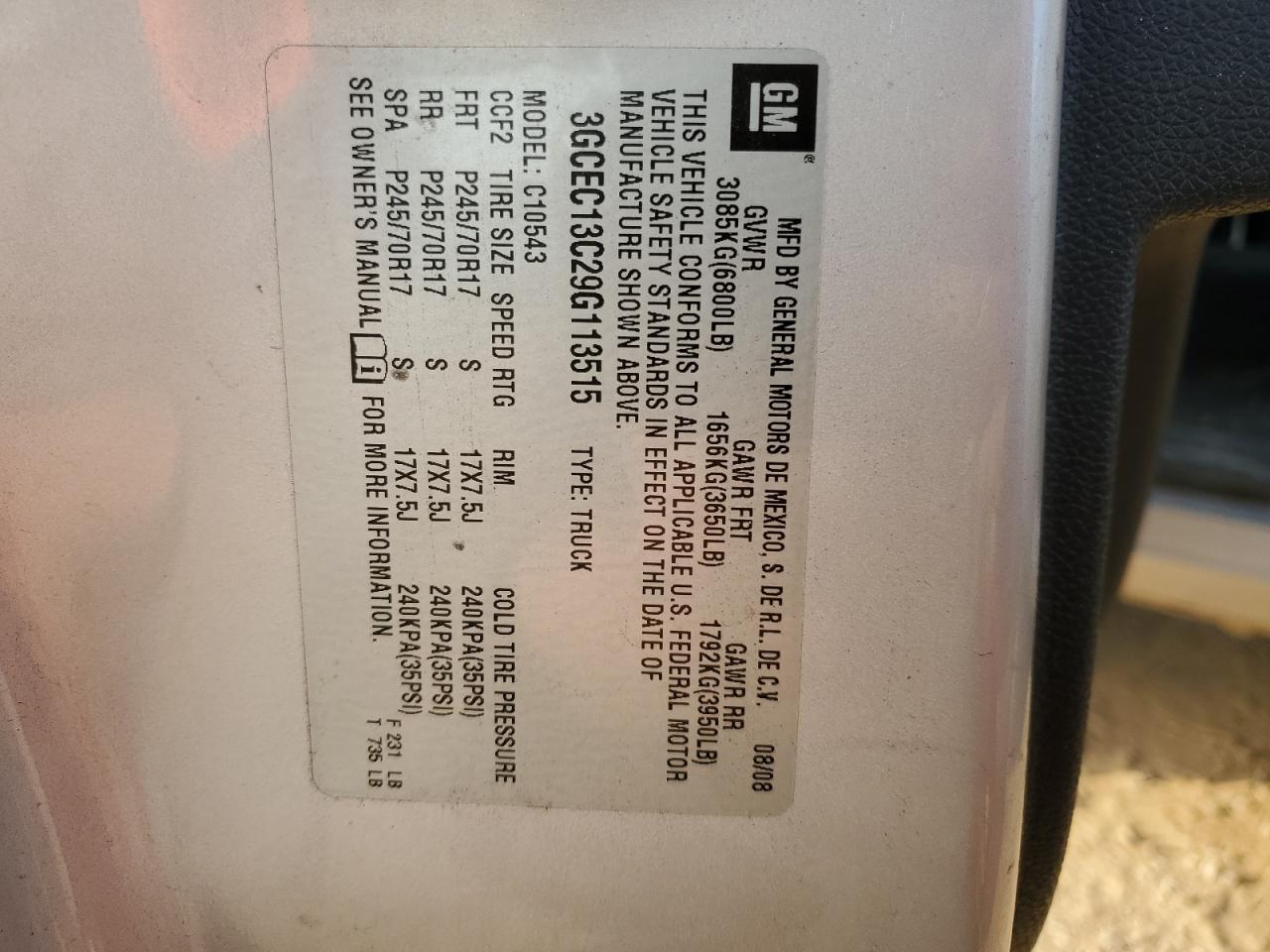 2009 Chevrolet Silverado C1500 VIN: 3GCEC13C29G113515 Lot: 55557804