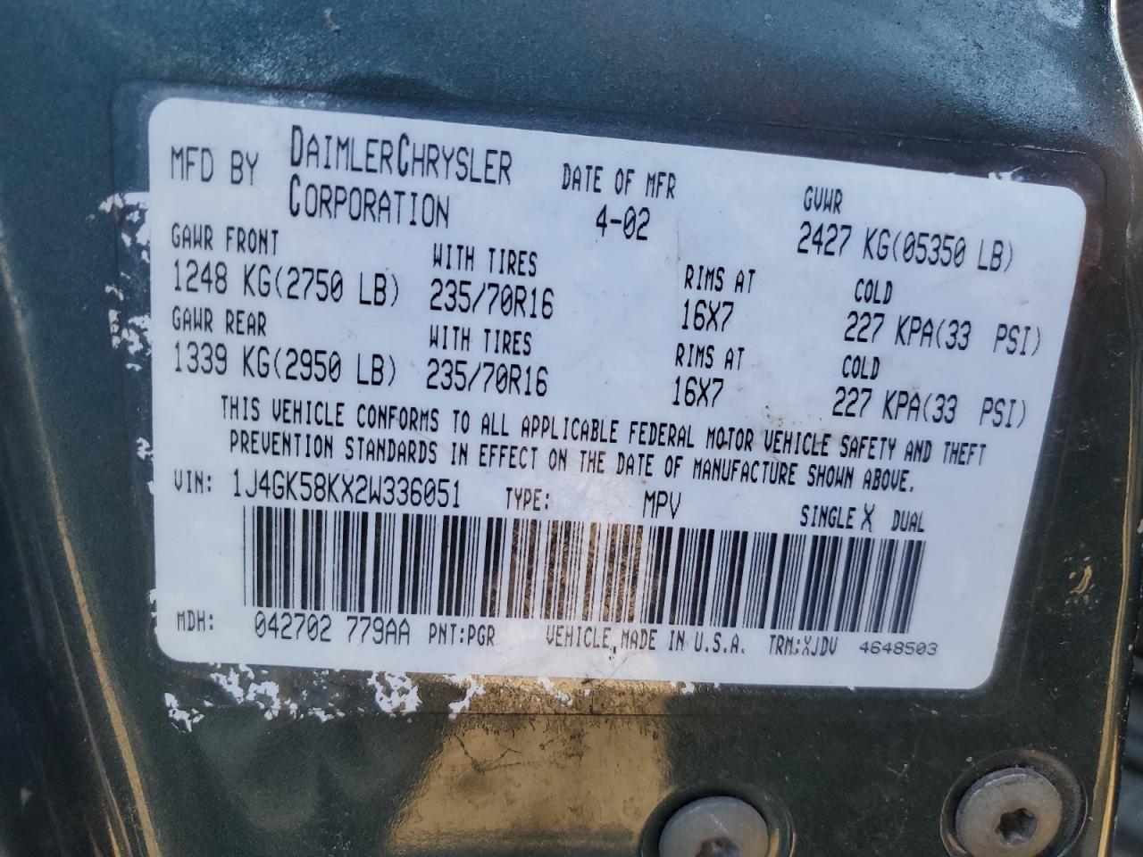 1J4GK58KX2W336051 2002 Jeep Liberty Limited