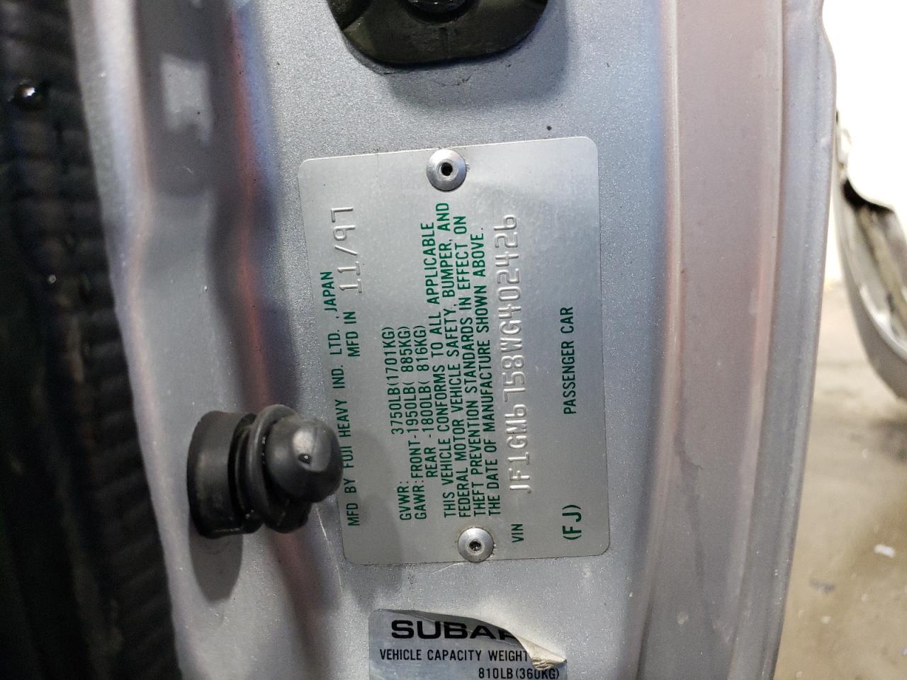 1998 Subaru Impreza Rs VIN: JF1GM6758WG402426 Lot: 80255203