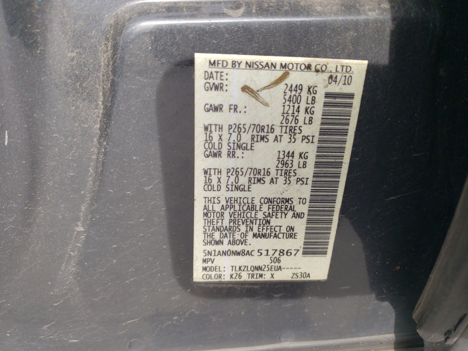 5N1AN0NW8AC517867 2010 Nissan Xterra Off Road