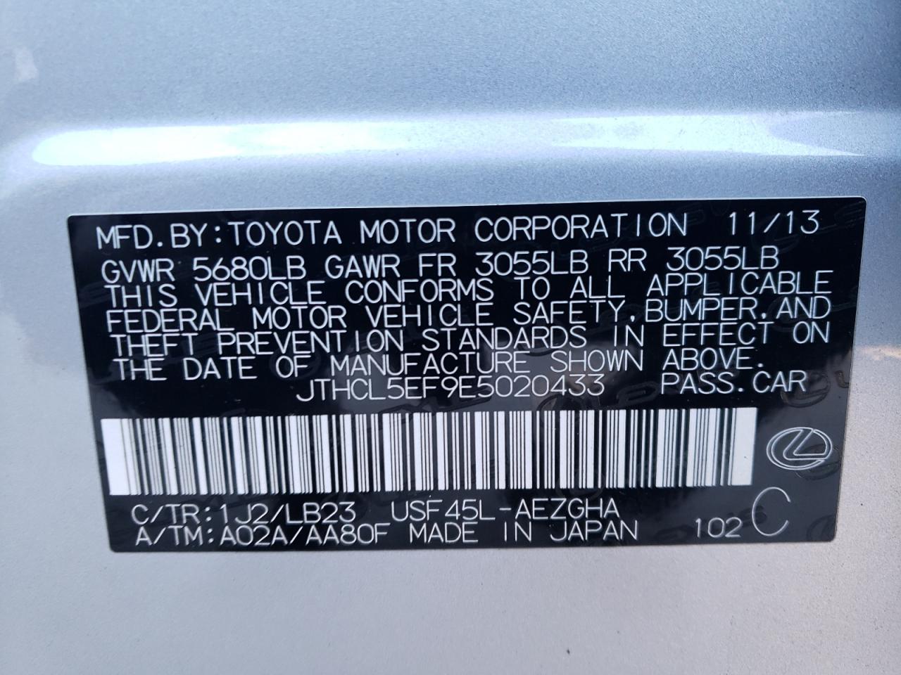 JTHCL5EF9E5020433 2014 Lexus Ls 460