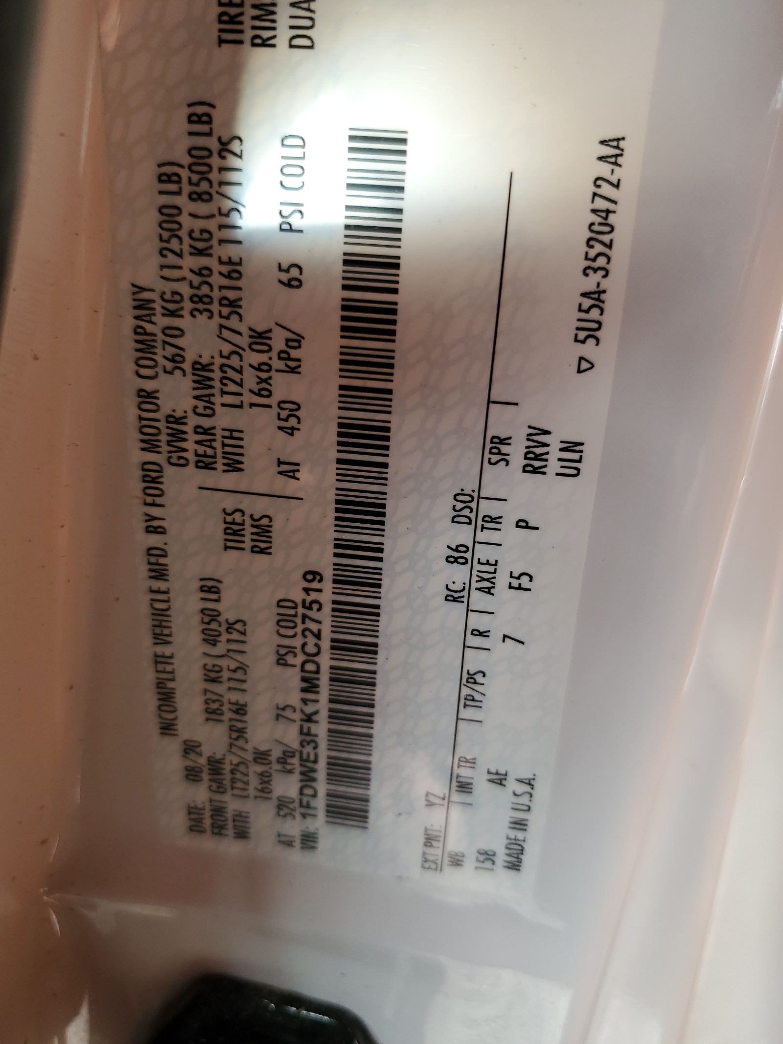 1FDWE3FK1MDC27519 2021 Ford Econoline E350 Super Duty Cutaway Van