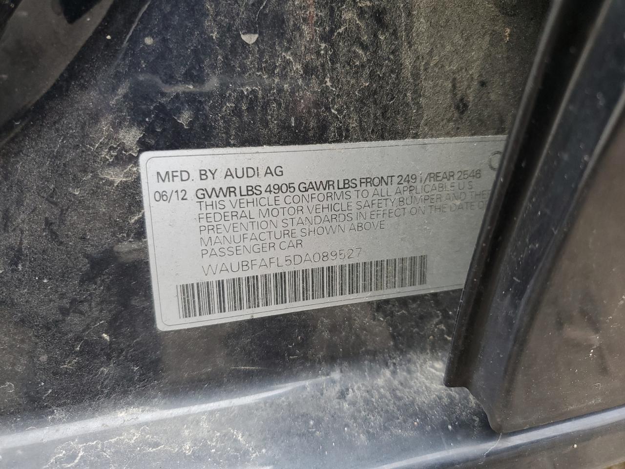 2013 Audi A4 Premium VIN: WAUBFAFL5DA089527 Lot: 79646953