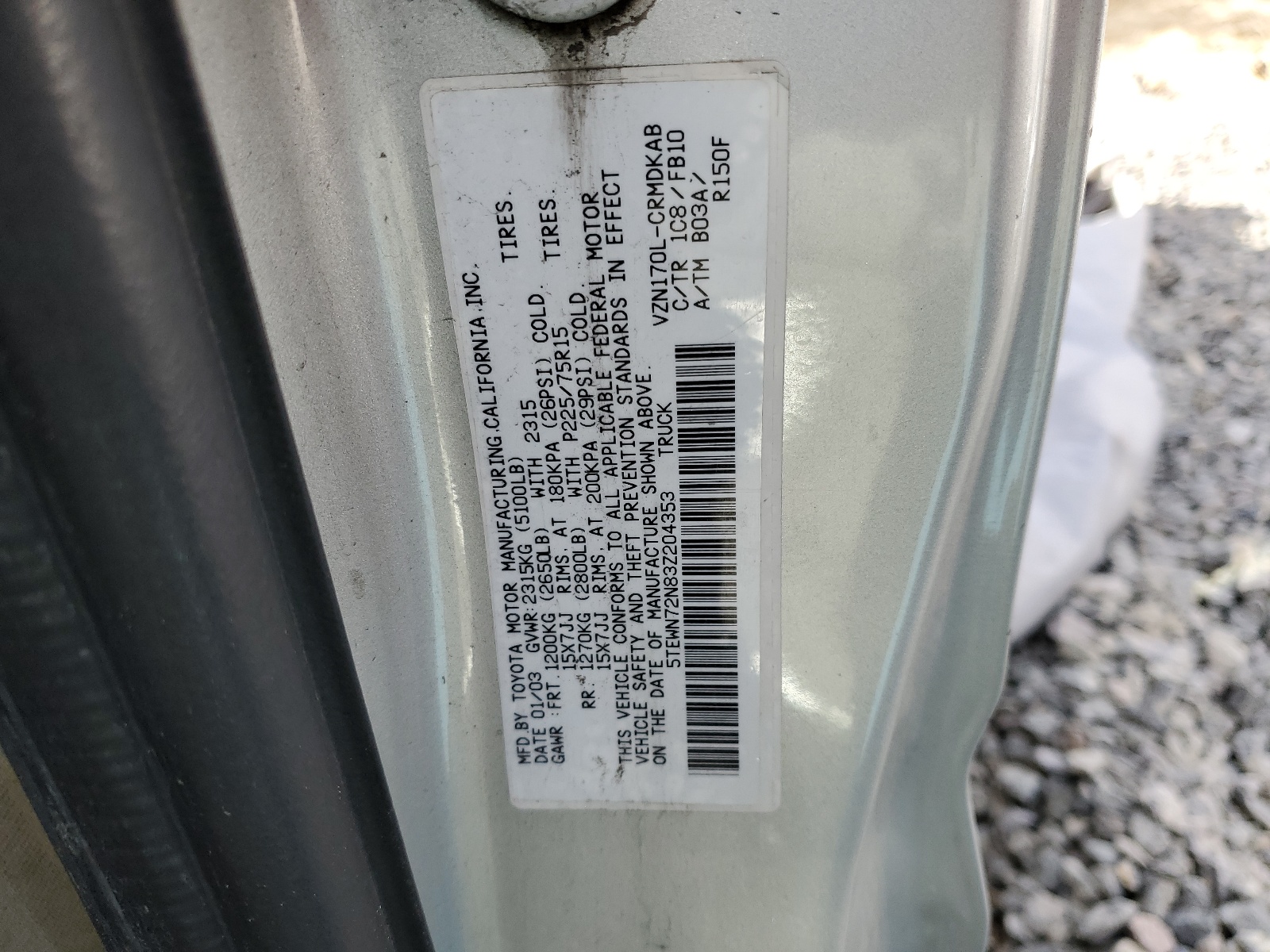 5TEWN72N83Z204353 2003 Toyota Tacoma Xtracab