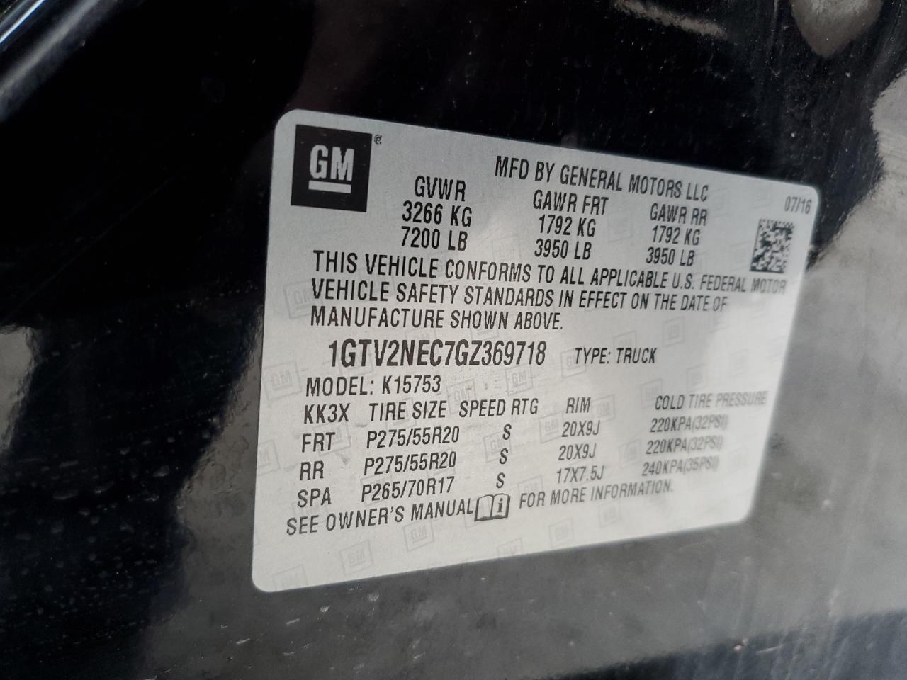 1GTV2NEC7GZ369718 2016 GMC Sierra K1500 Slt