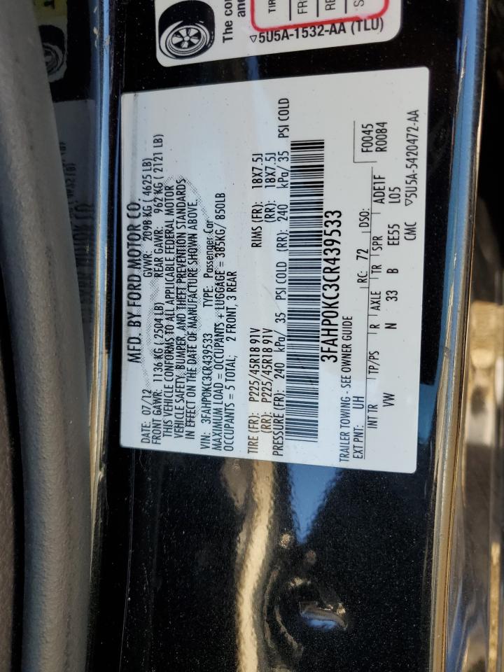 2012 Ford Fusion Sport VIN: 3FAHP0KC3CR439533 Lot: 78354333