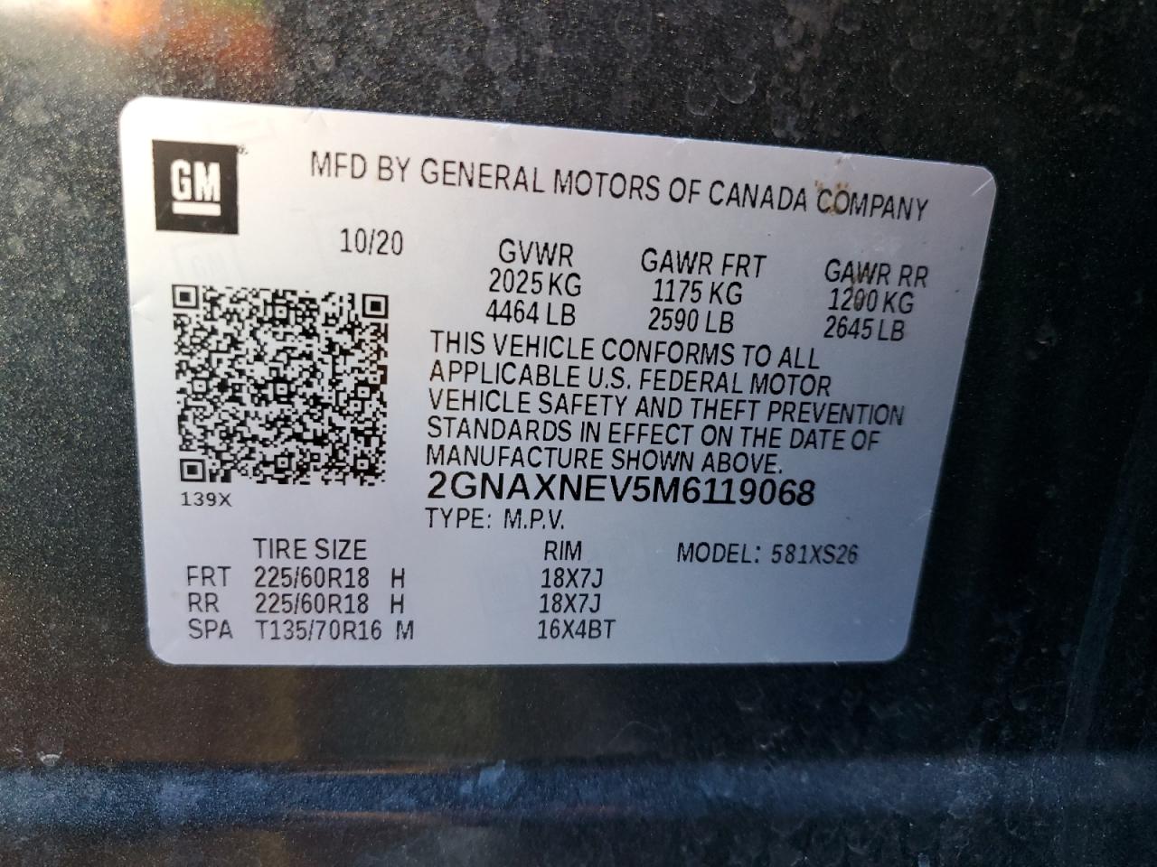 2GNAXNEV5M6119068 2021 CHEVROLET EQUINOX - Image 14