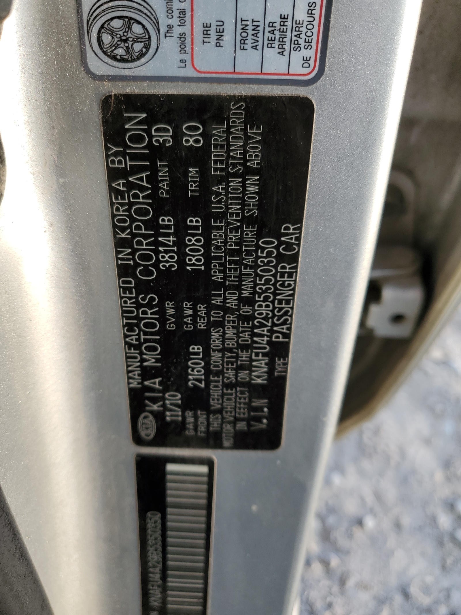 KNAFU4A29B5350350 2011 Kia Forte Ex