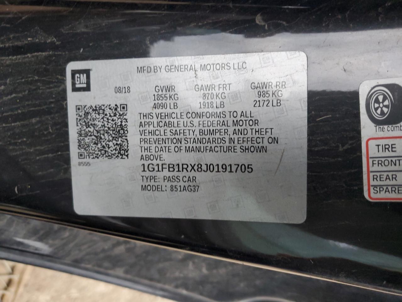 1G1FB1RX8J0191705 2018 Chevrolet Camaro Lt