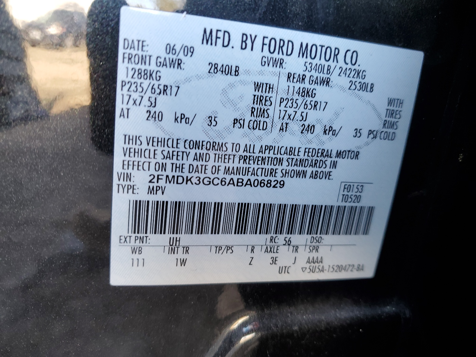 2FMDK3GC6ABA06829 2010 Ford Edge Se