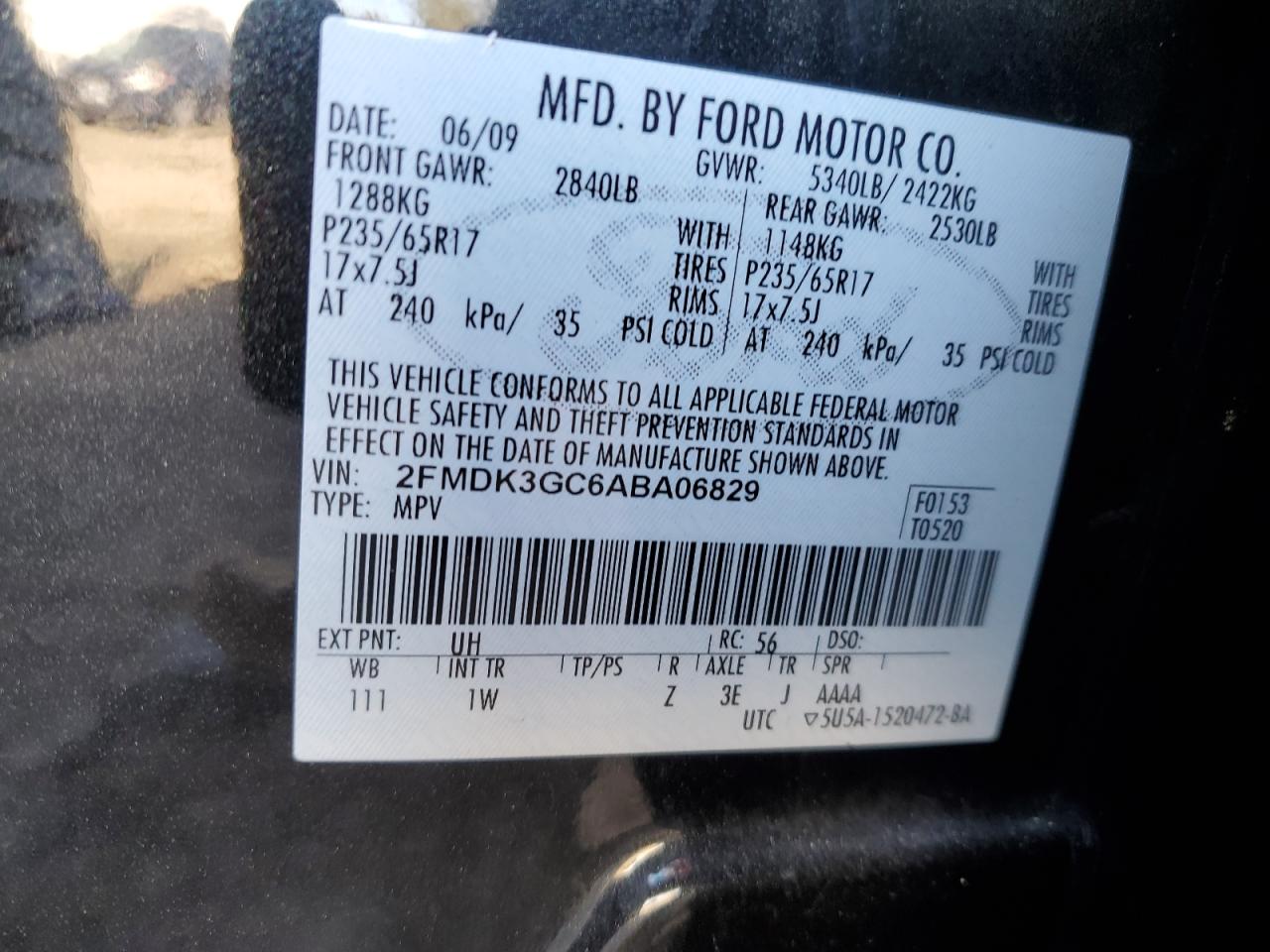 2010 Ford Edge Se VIN: 2FMDK3GC6ABA06829 Lot: 80482363
