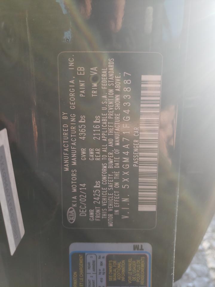 2015 Kia Optima Lx VIN: 5XXGM4A71FG433887 Lot: 49190084