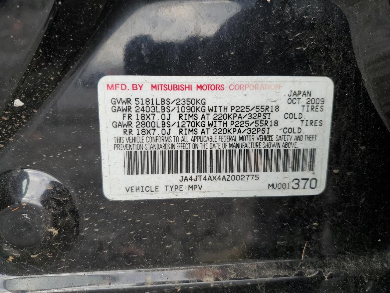 2010 Mitsubishi Outlander Xls VIN: JA4JT4AX4AZ002775 Lot: 55085825