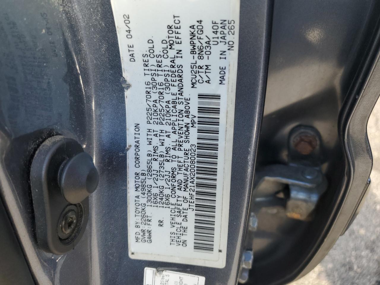 2002 Toyota Highlander Limited VIN: JTEHF21AX20080023 Lot: 78752583