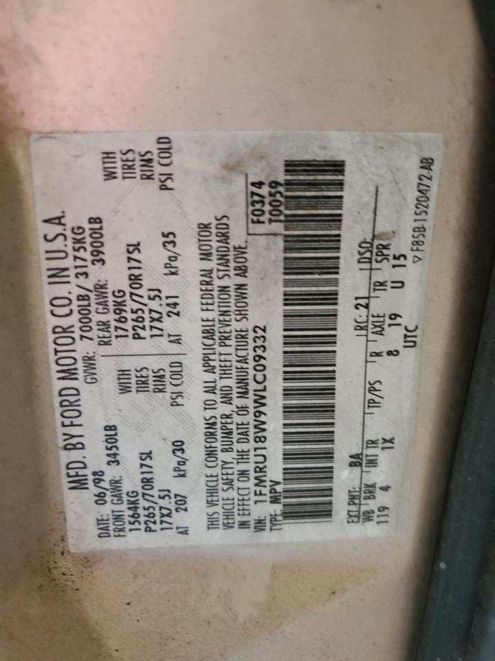 1998 Ford Expedition VIN: 1FMRU18W9WLC09332 Lot: 57139625