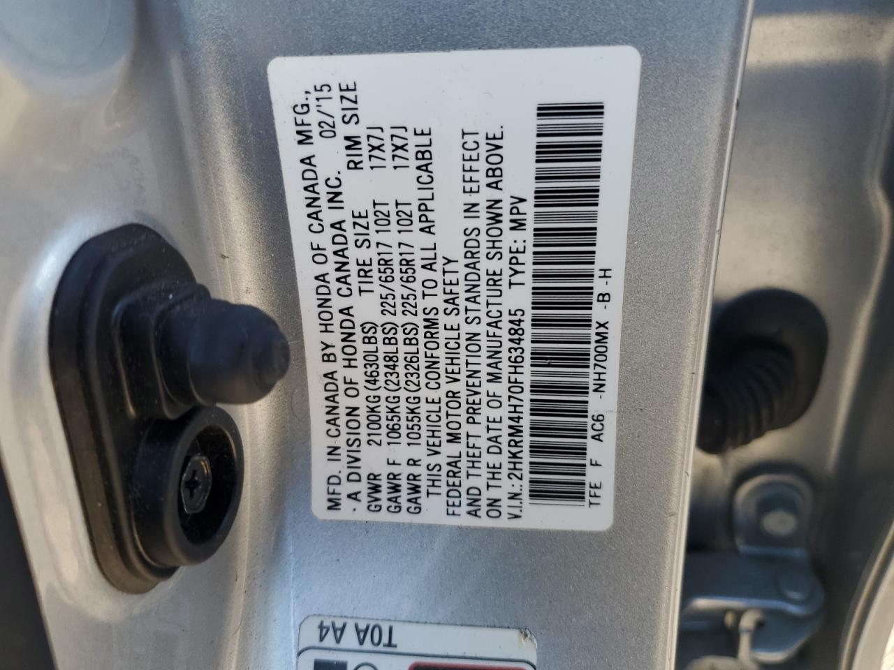 2HKRM4H70FH634845 2015 Honda Cr-V Exl