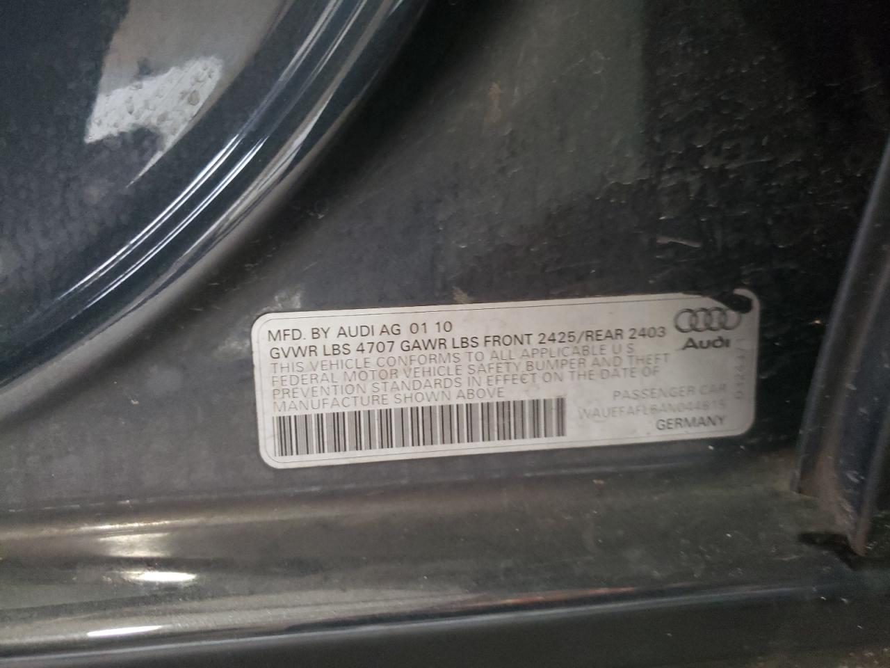 2010 Audi A4 Premium Plus VIN: WAUEFAFL6AN044615 Lot: 80940553