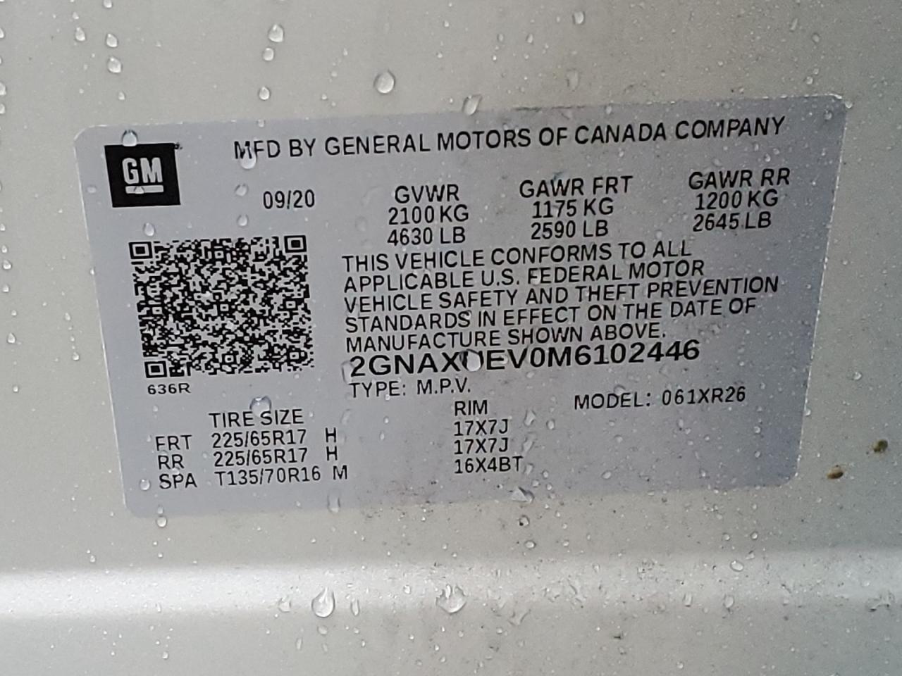 2021 Chevrolet Equinox Lt VIN: 2GNAXUEV0M6102446 Lot: 79292294