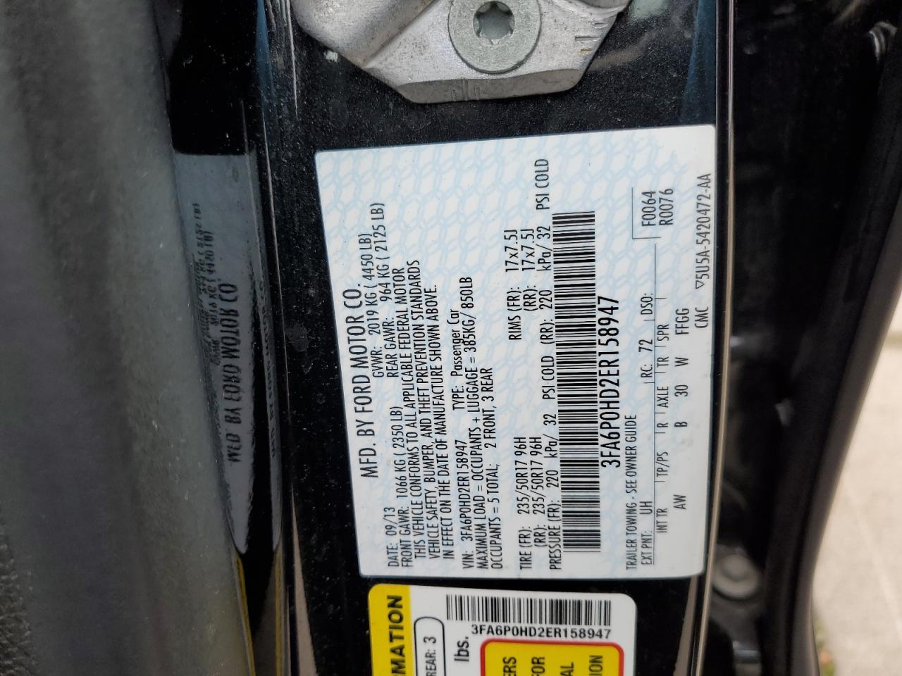 3FA6P0HD2ER158947 2014 Ford Fusion Se