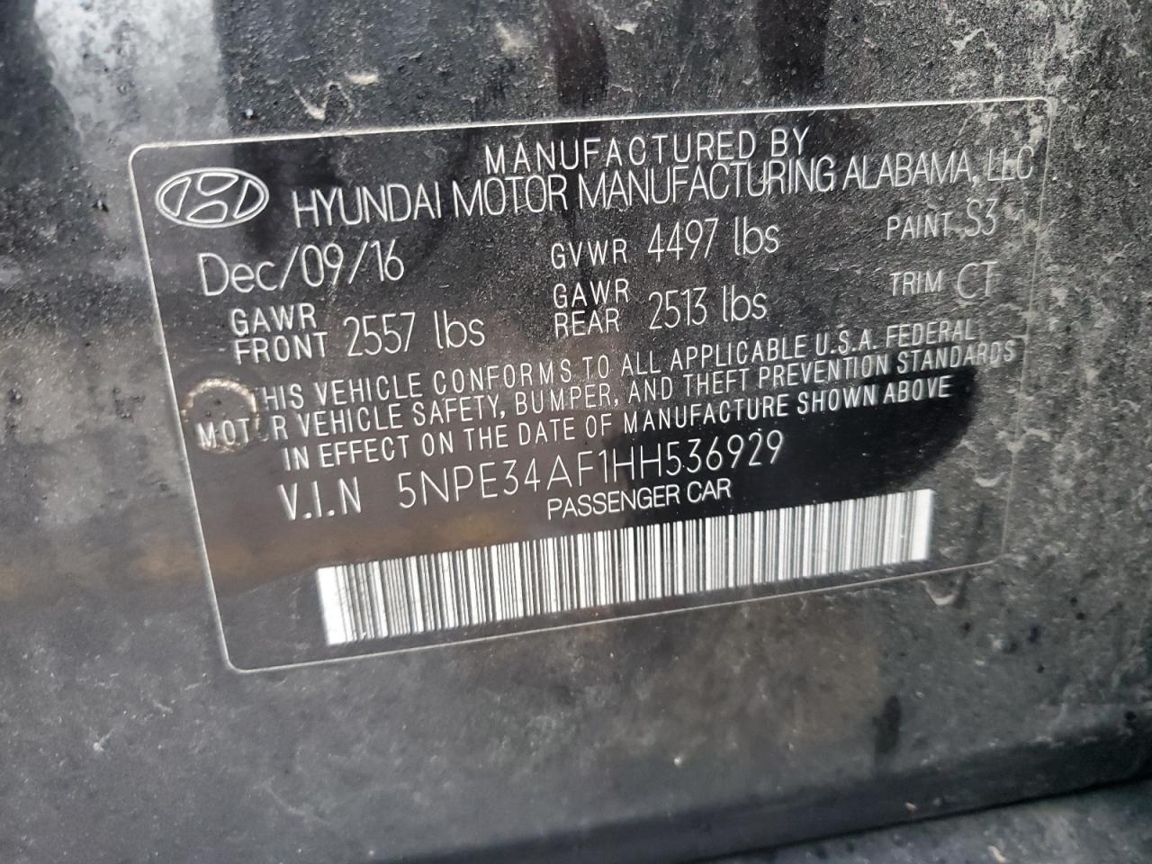 5NPE34AF1HH536929 2017 Hyundai Sonata Sport