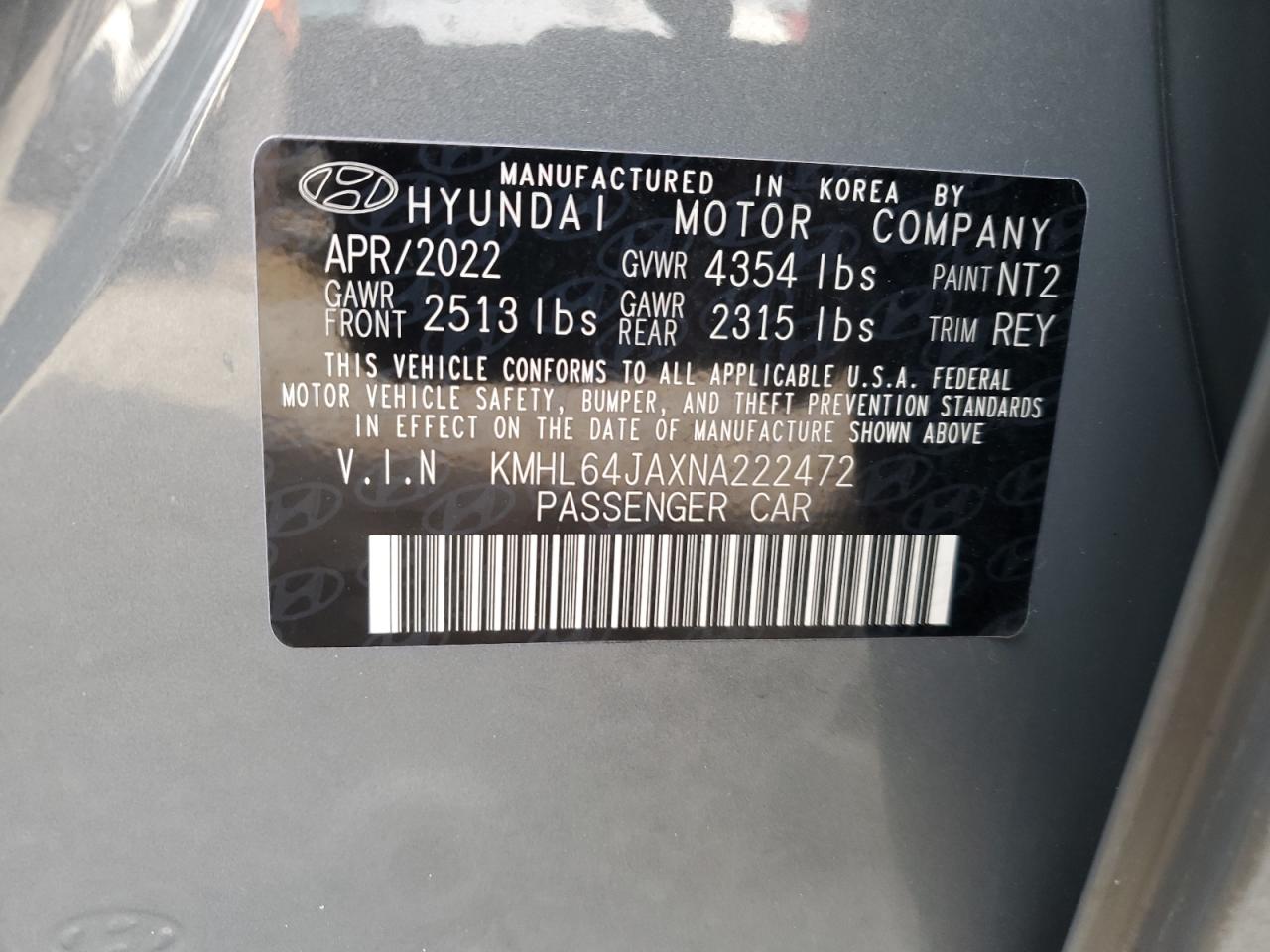 2022 Hyundai Sonata Sel VIN: KMHL64JAXNA222472 Lot: 77945663