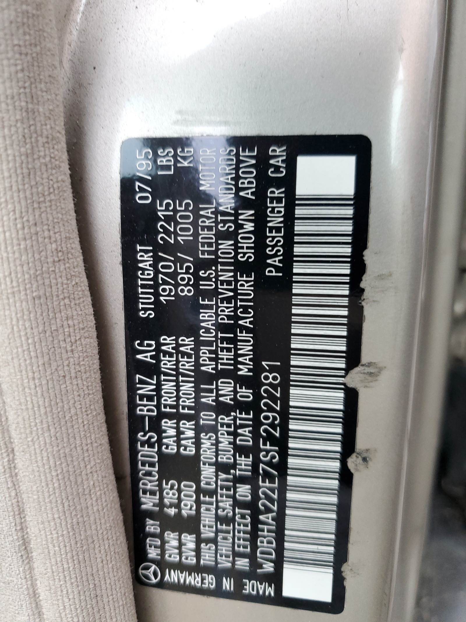 WDBHA22E7SF292281 1995 Mercedes-Benz C 220