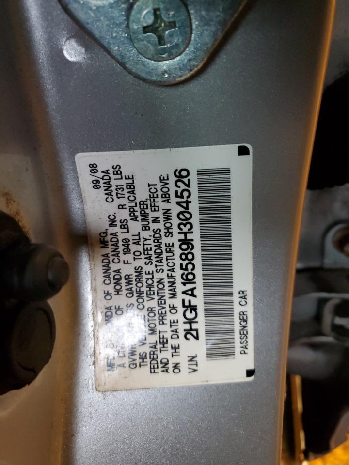 2009 Honda Civic Lx VIN: 2HGFA16589H304526 Lot: 82205523