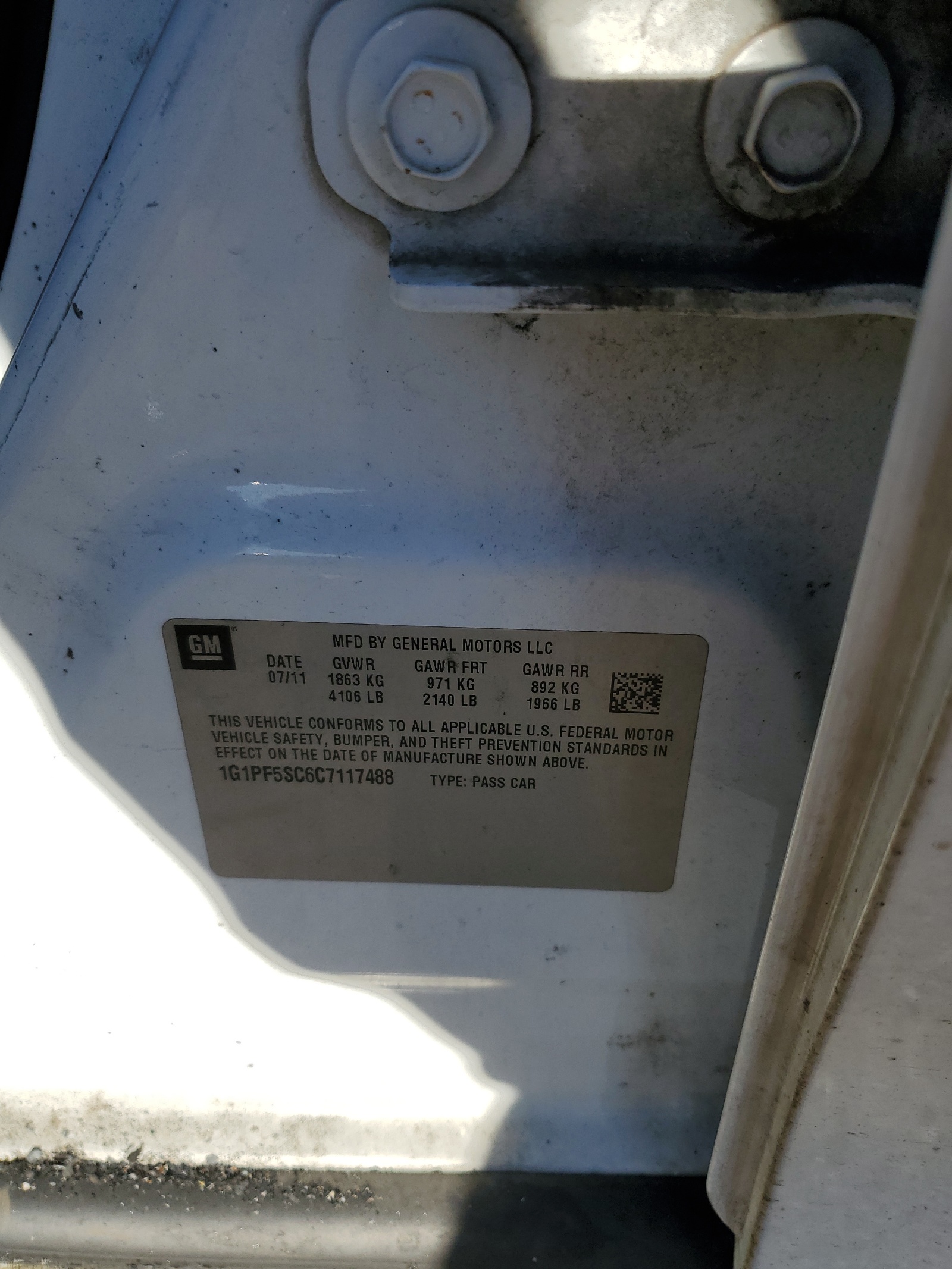 1G1PF5SC6C7117488 2012 Chevrolet Cruze Lt