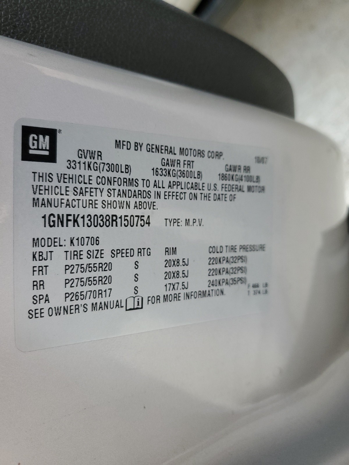 1GNFK13038R150754 2008 Chevrolet Tahoe K1500