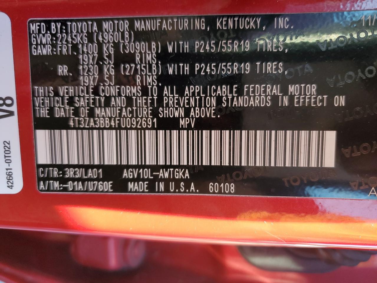 2015 Toyota Venza Le VIN: 4T3ZA3BB4FU092691 Lot: 82767943