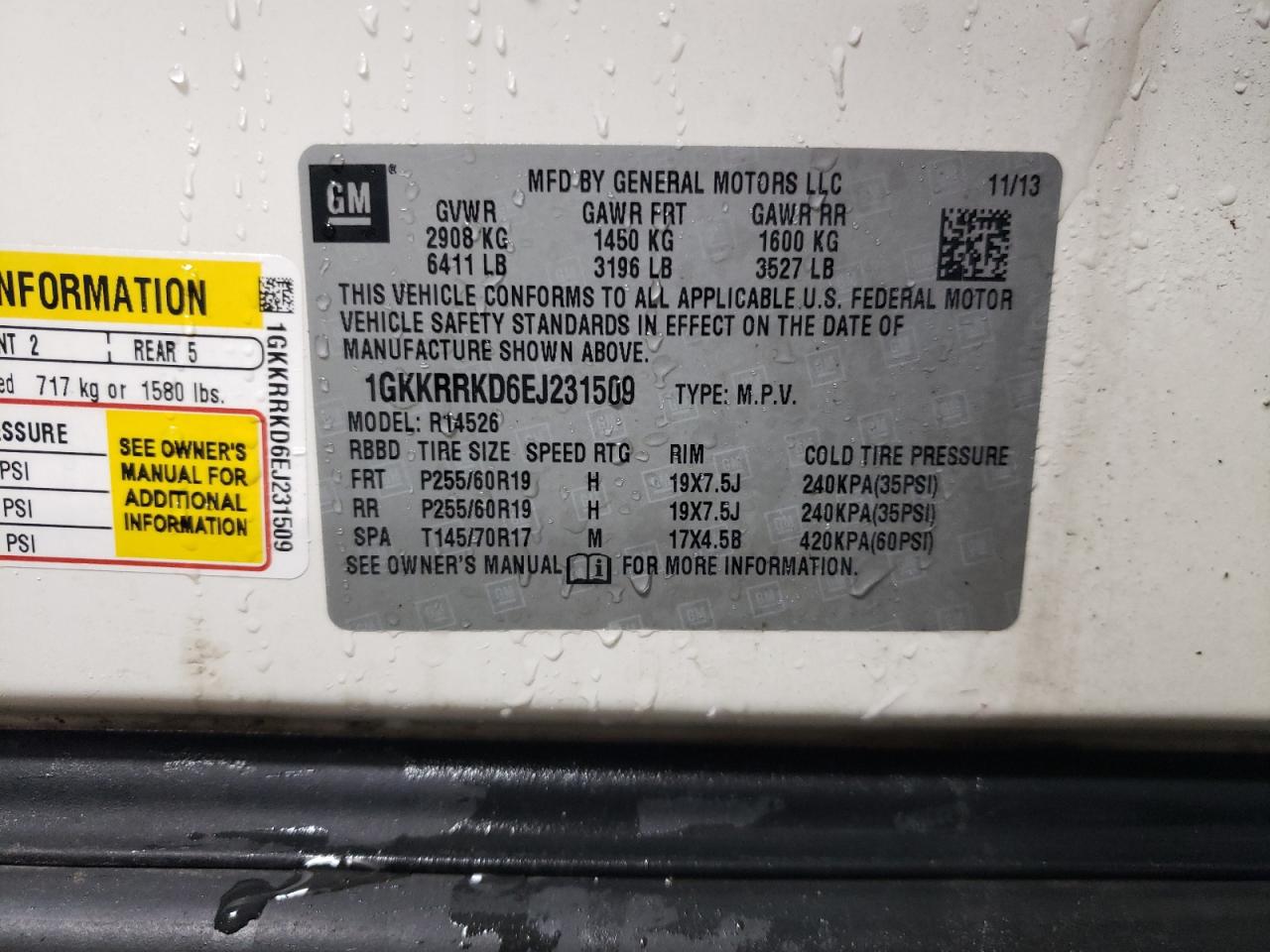 2014 GMC Acadia Slt-1 VIN: 1GKKRRKD6EJ231509 Lot: 78283013
