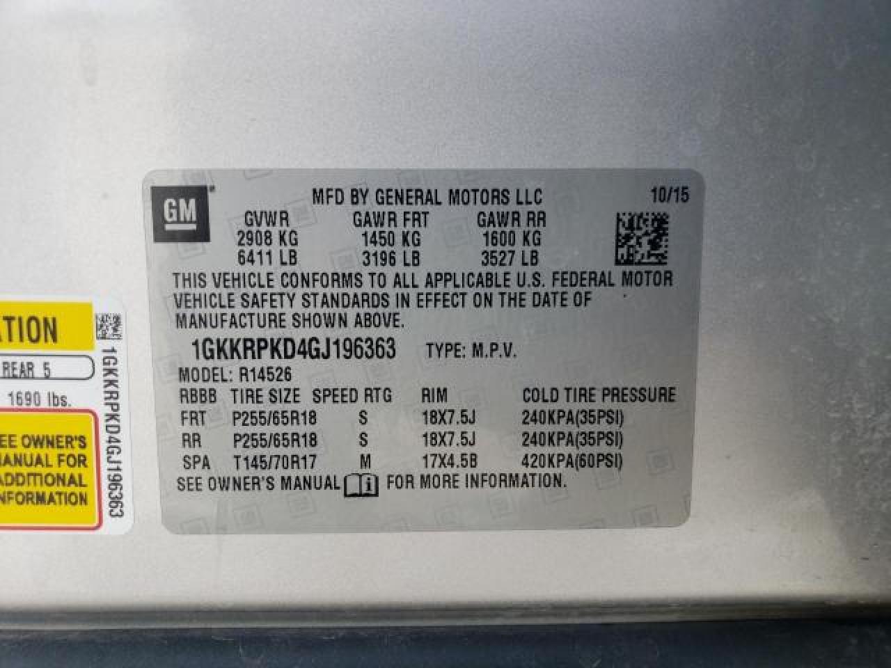 2016 GMC Acadia Sle VIN: 1GKKRPKD4GJ196363 Lot: 45768044