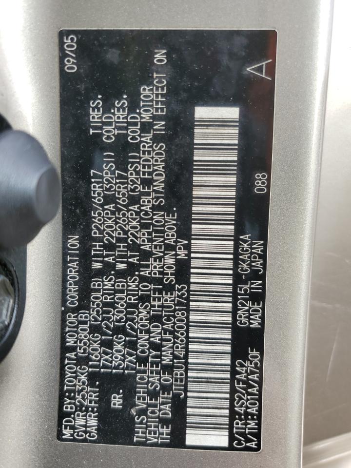 2006 Toyota 4Runner Sr5 VIN: JTEBU14R660081733 Lot: 79156213