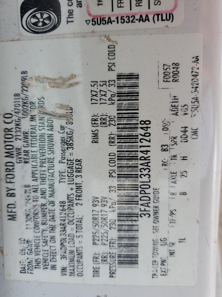 2010 Ford Fusion Hybrid VIN: 3FADP0L33AR412648 Lot: 47131734