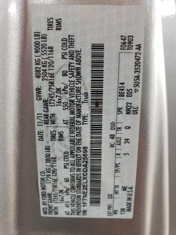 2012 Ford Econoline E250 Van VIN: 1FTNE2ELXCDA25698 Lot: 82116743