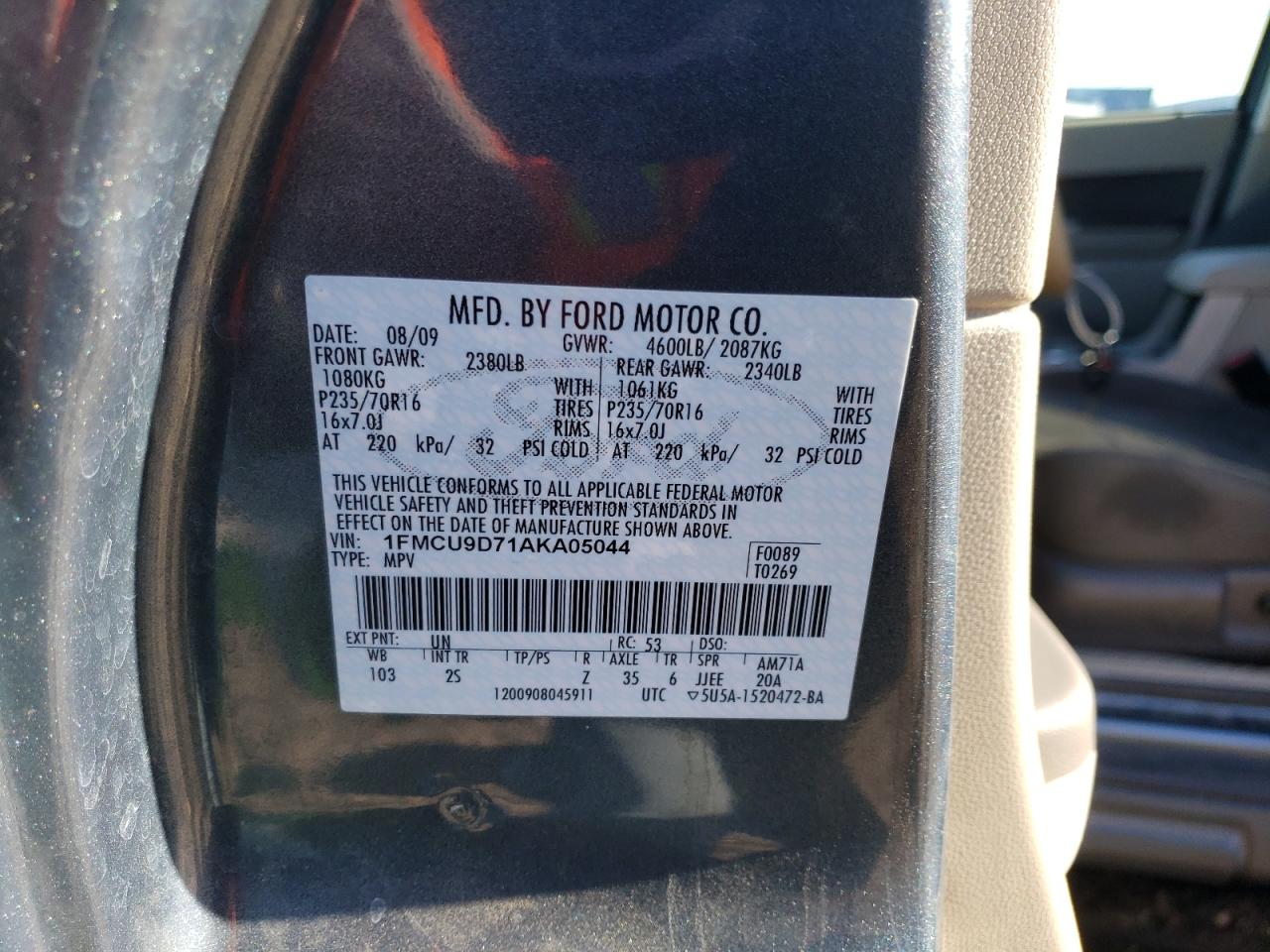 1FMCU9D71AKA05044 2010 Ford Escape Xlt