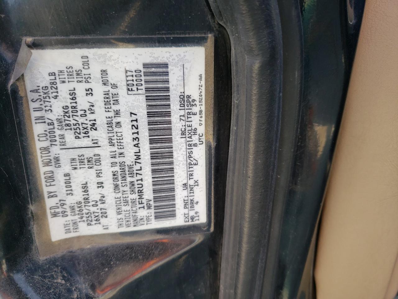 1998 Ford Expedition VIN: 1FMRU17L7WLA31217 Lot: 82147253