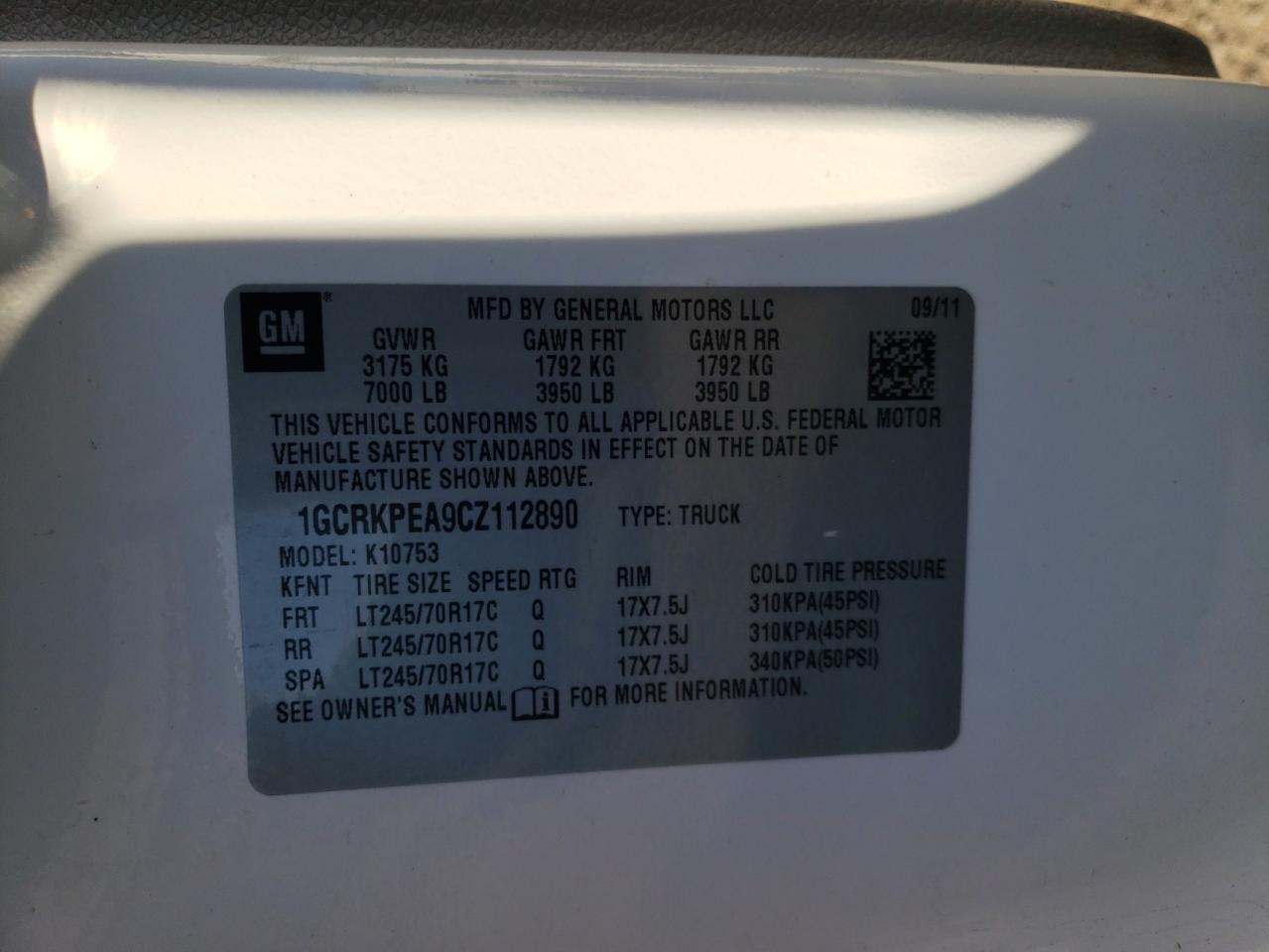 2012 Chevrolet Silverado K1500 VIN: 1GCRKPEA9CZ112890 Lot: 81949793