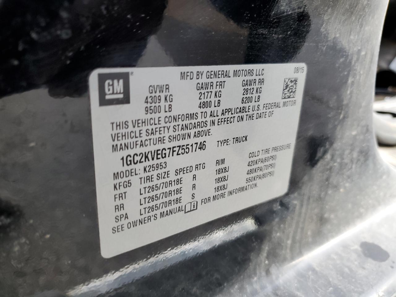 2015 Chevrolet Silverado K2500 Heavy Duty Lt VIN: 1GC2KVEG7FZ551746 Lot: 74351023