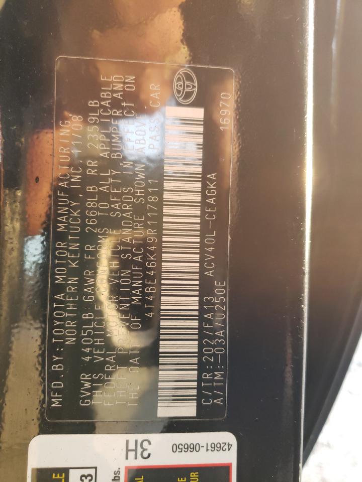 2009 Toyota Camry Base VIN: 4T4BE46K49R117811 Lot: 77730813