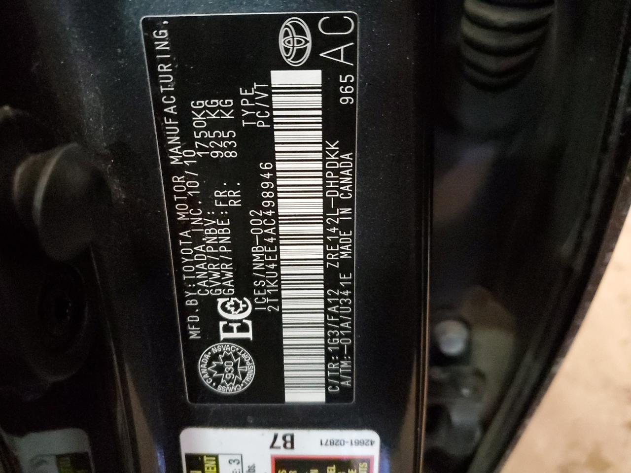 2010 Toyota Corolla Matrix VIN: 2T1KU4EE4AC498946 Lot: 81525193