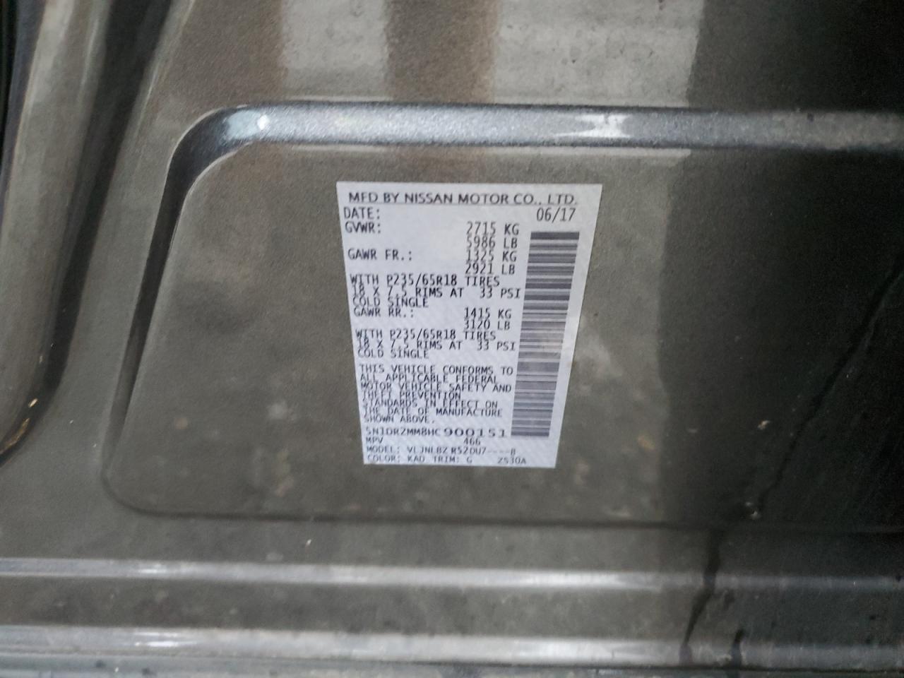 2017 Nissan Pathfinder S VIN: 5N1DR2MM8HC900151 Lot: 62386474