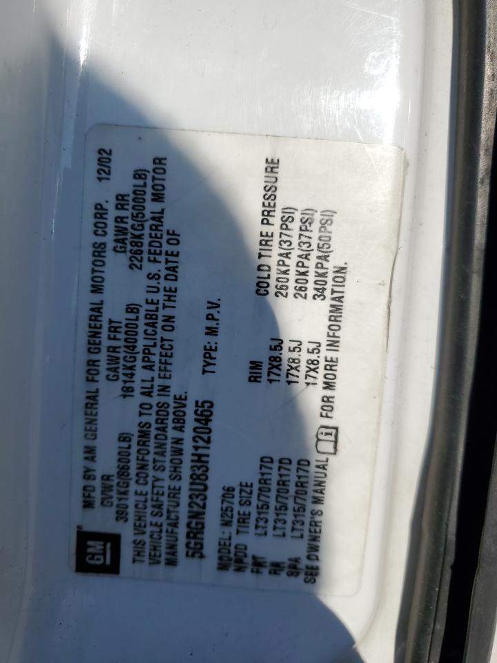 2003 Hummer H2 VIN: 5GRGN23U83H120465 Lot: 80227983