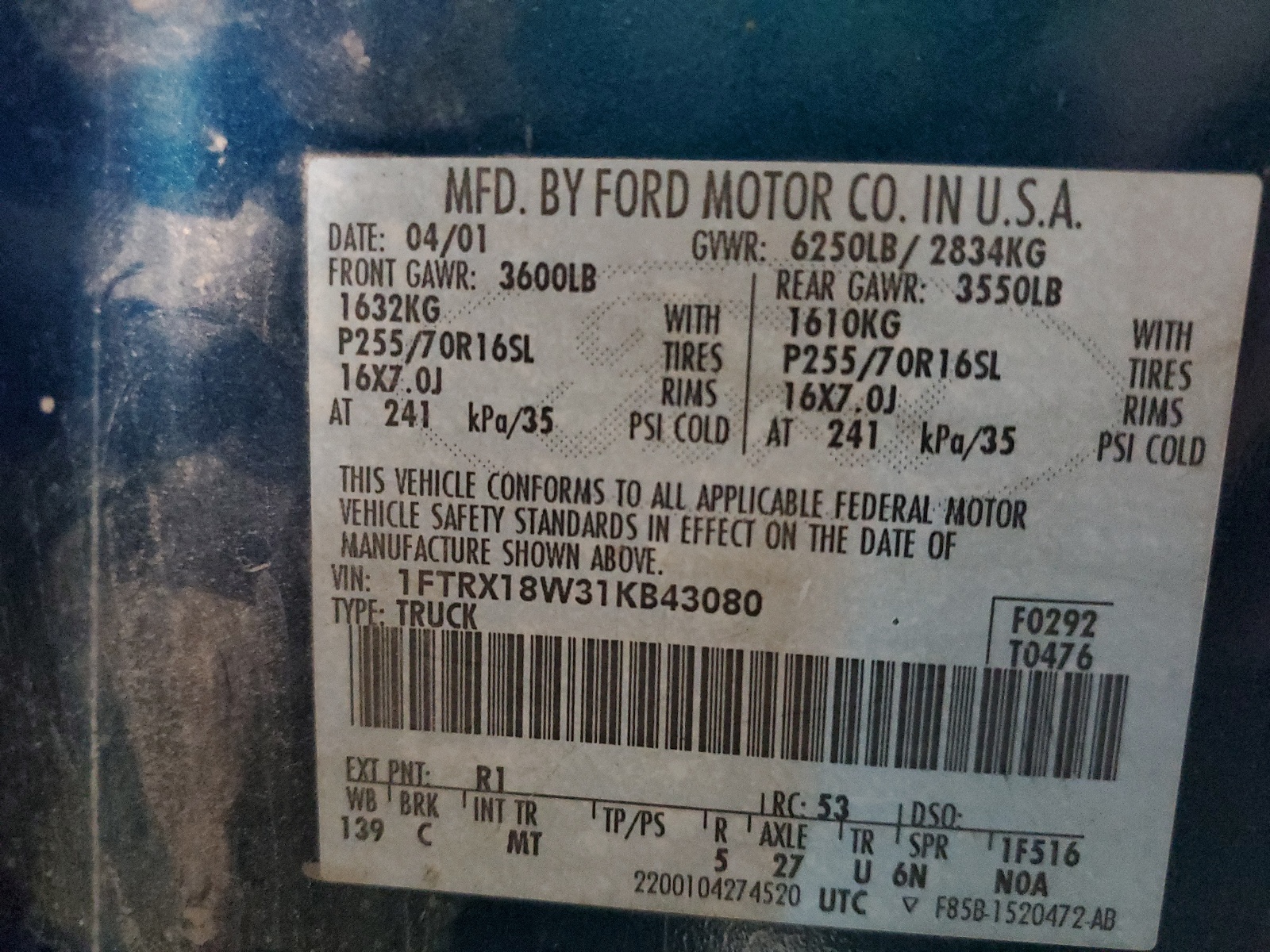 1FTRX18W31KB43080 2001 Ford F150