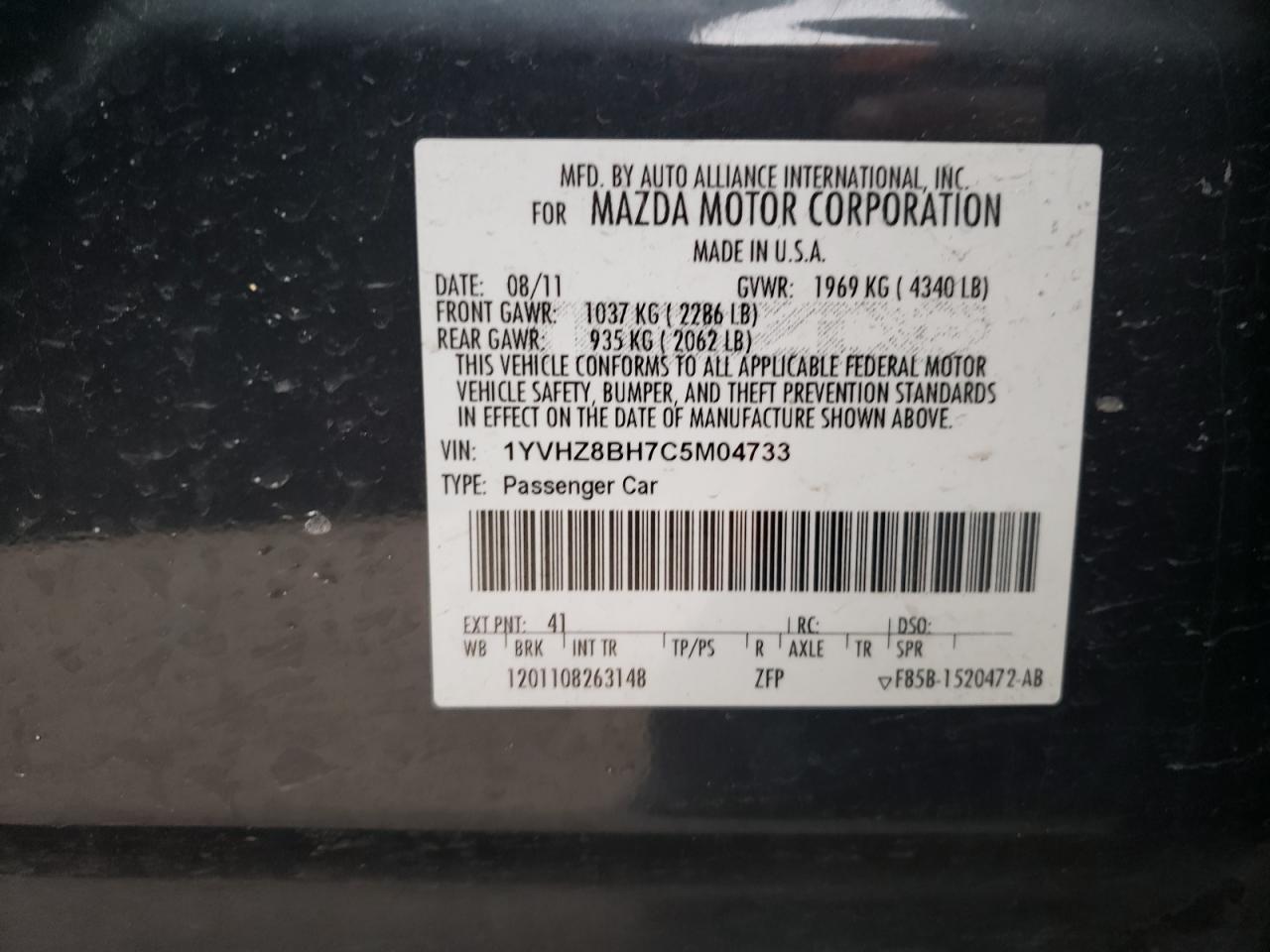 2012 Mazda 6 I VIN: 1YVHZ8BH7C5M04733 Lot: 81431903