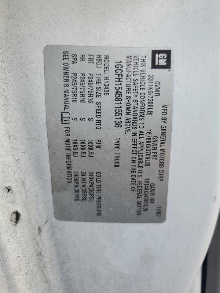 2008 Chevrolet Express G1500 VIN: 1GCFH154581155136 Lot: 78421663