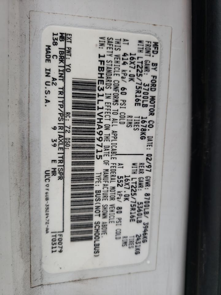 1997 Ford Econoline E350 VIN: 1FBHE31L1VHA99715 Lot: 80818773