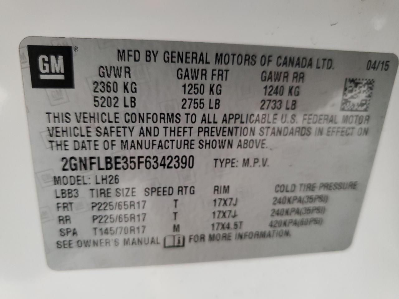 2GNFLBE35F6342390 2015 CHEVROLET EQUINOX - Image 12