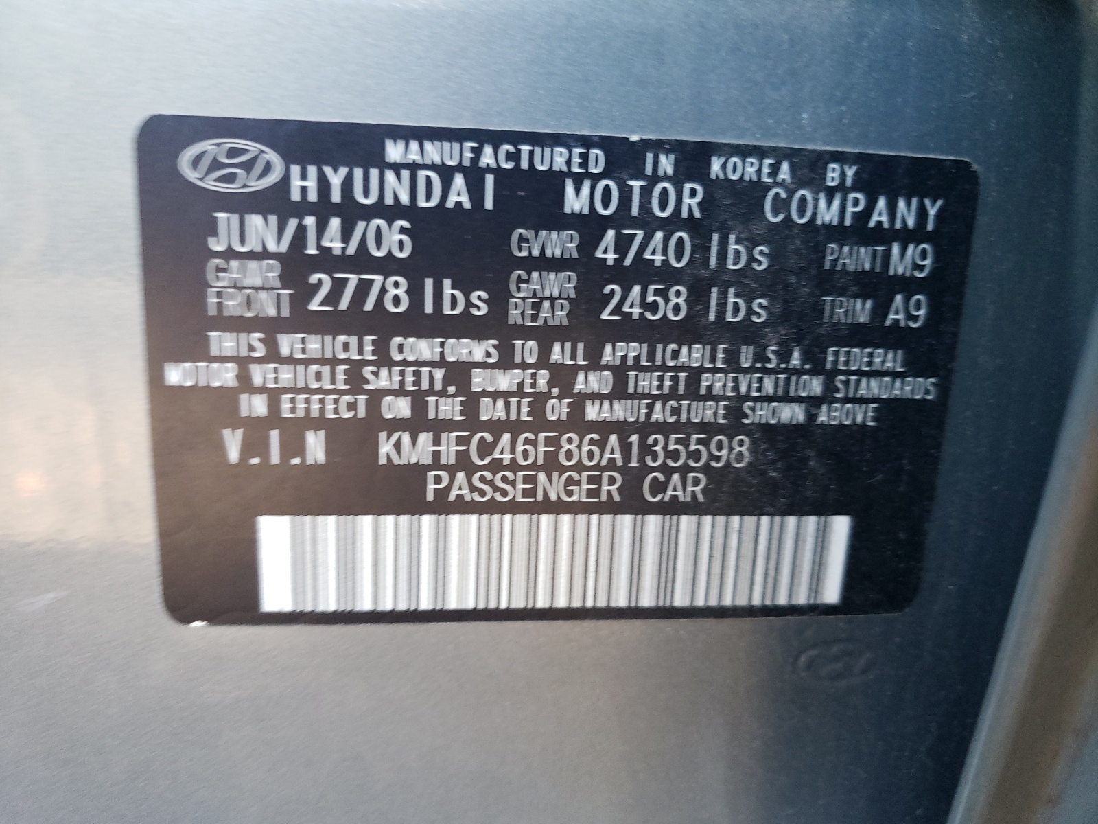 KMHFC46F86A135598 2006 Hyundai Azera Se