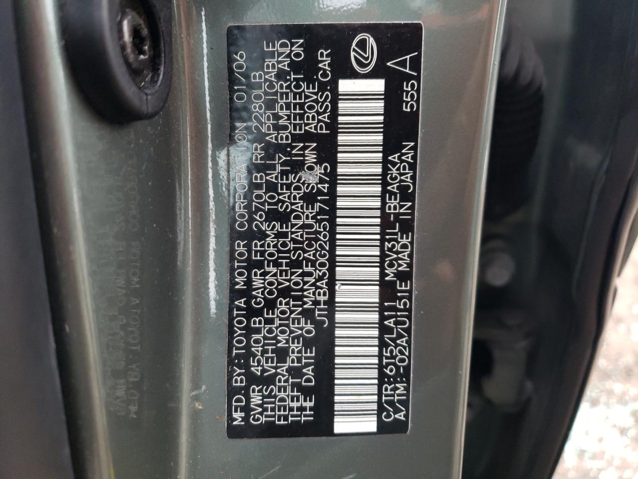 JTHBA30G265171475 2006 Lexus Es 330